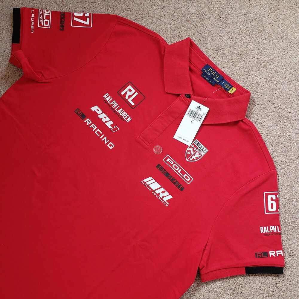 Polo Ralph Lauren Motorsport Racing Size Large Classic Slim Fit Red Polo Shirt - Picture 3 of 7